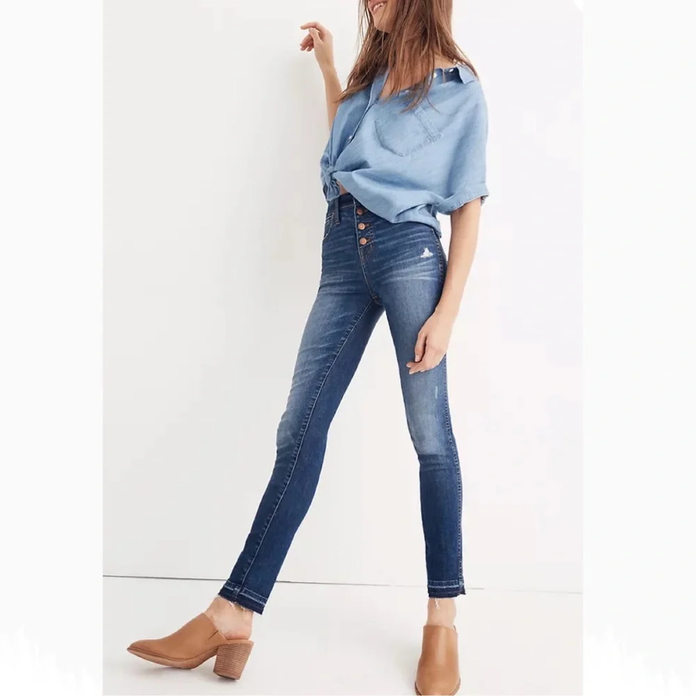 SOLD Madewell 10” High Rise Skinny Button Fly Released Hem Jeans - Picture 1 of 7